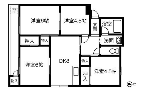 ハイツ高御堂H棟(4LDK/4階)の間取り写真