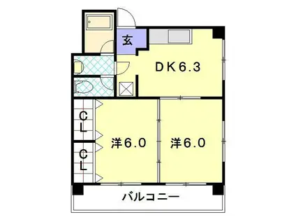 上村ビル(2DK/2階)の間取り写真