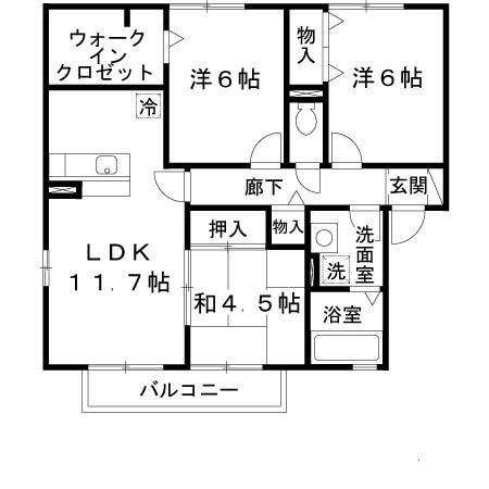 ハッピーロード佐土(3LDK/2階)の間取り写真