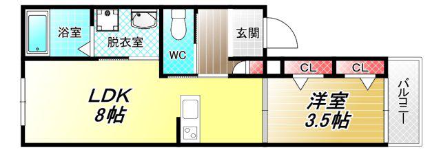 モアナ長瀬(1LDK/1階)の間取り写真