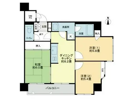 ライオンズマンション 長町4丁目(3DK/6階)の間取り写真