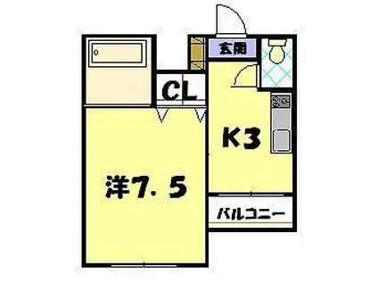 クレインコート東園(1K/3階)の間取り写真