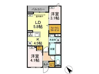 セレスティア白鳥(2LDK/3階)の間取り写真