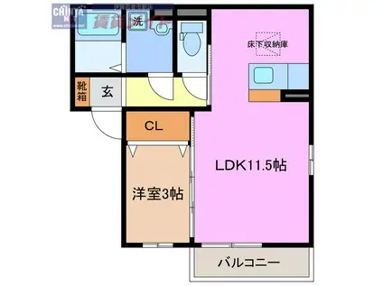 ドミールしげふく(1LDK/1階)の間取り写真