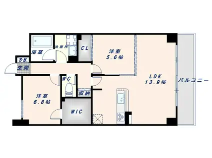 レジディア玉造(2LDK/10階)の間取り写真