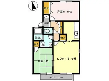 ルミナス山城 B(2LDK/2階)の間取り写真