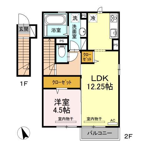 カーサクイントE(1LDK/2階)の間取り写真