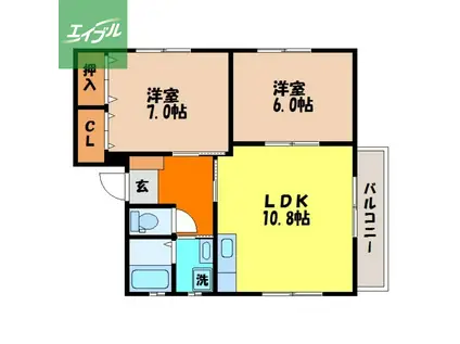 イーストヒルズ(2LDK/1階)の間取り写真