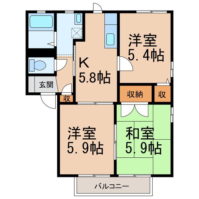 サニーコート(3K/2階)の間取り写真