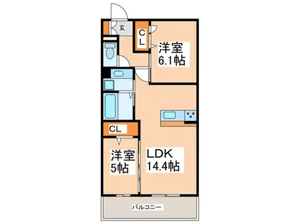 D-ROOM西区上代1丁目(2LDK/2階)の間取り写真