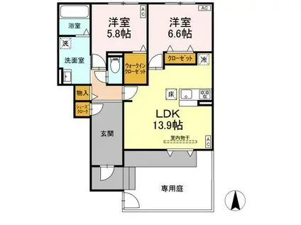 ベルネージュIII(2LDK/1階)の間取り写真