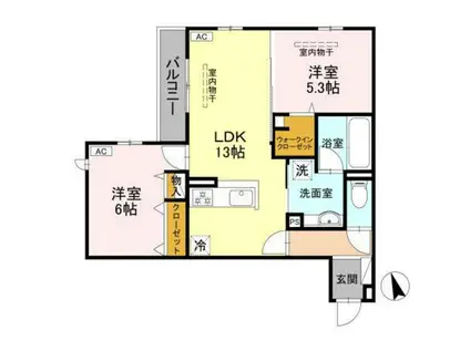 WISTERIA寺家(2LDK/2階)の間取り写真