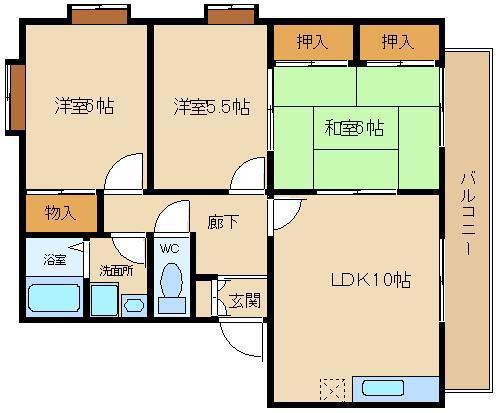 ヴィブレ大歳A棟(3LDK/1階)の間取り写真