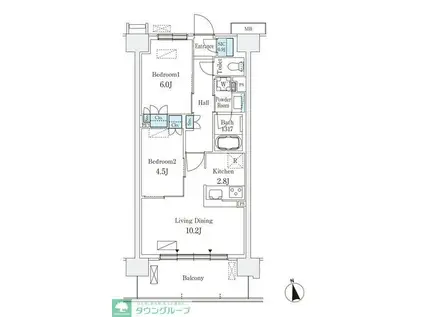 スカイグランデ津田沼(2LDK/2階)の間取り写真