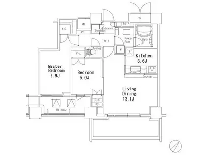 MFPR目黒タワー(2LDK/15階)の間取り写真