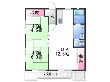 湊コーポII(2LDK/6階)の間取り写真