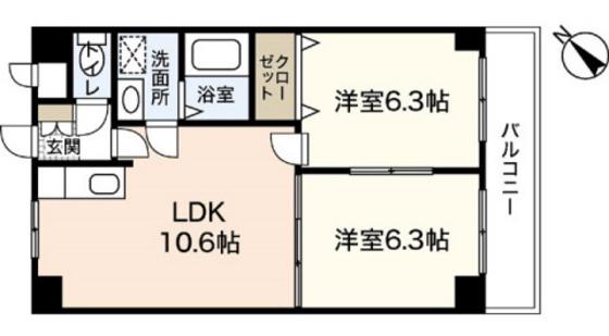 サニーヒルズ大福(2LDK/2階)の間取り写真