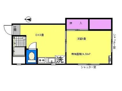 菊名南フラット(1DK/1階)の間取り写真