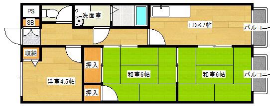 ハーベストエイト(3DK/2階)の間取り写真