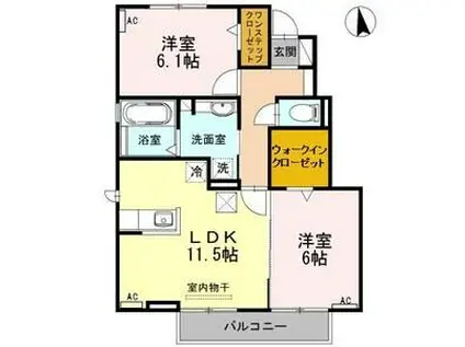 ハイム杉山 B棟(2LDK/1階)の間取り写真