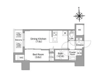 コンフォリア・リヴ北浜高麗橋(1DK/6階)の間取り写真