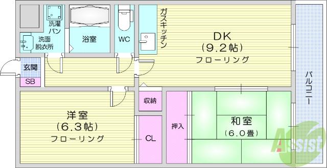 ステイブルシャトー(2DK/2階)の間取り写真