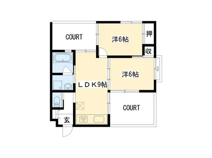 CHALET DE LOUEST(2LDK/1階)の間取り写真