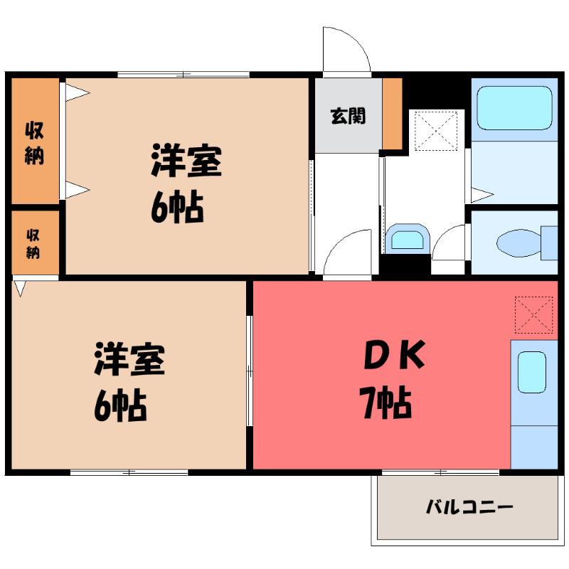 ヴィラ21(2DK/2階)の間取り写真