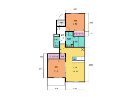 シャリエ(2LDK/1階)の間取り写真