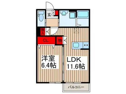 リアン カミカ(1LDK/2階)の間取り写真
