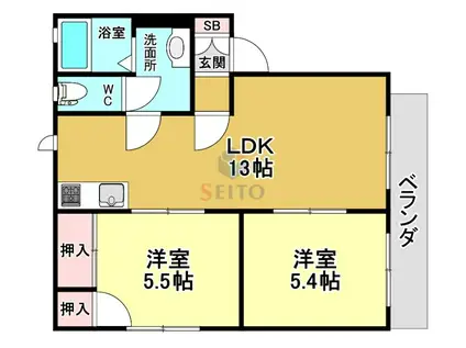 アスターIII(2LDK/1階)の間取り写真