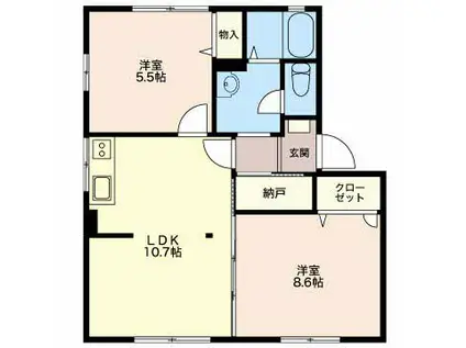 ドミールトシカズB(2LDK/1階)の間取り写真