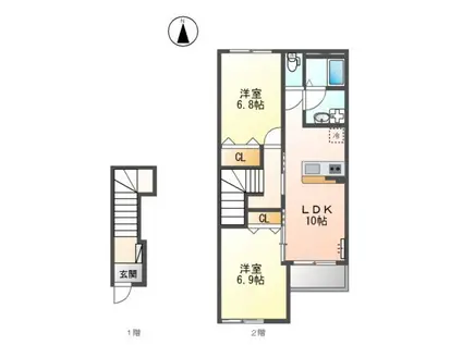 MSレーヴI(2LDK/2階)の間取り写真