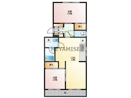 ヴィラ富士見の森(2LDK/4階)の間取り写真