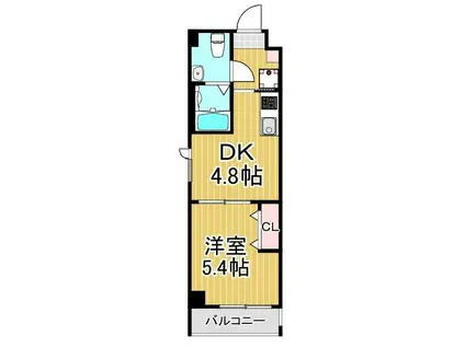 ペアパレス六町環七北通(1DK/4階)の間取り写真