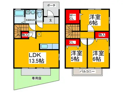 GREEN GARDEN IN GUMINOKI A棟(3LDK/1階)の間取り写真