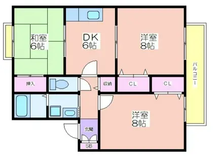 ソシア箕面(3DK/2階)の間取り写真