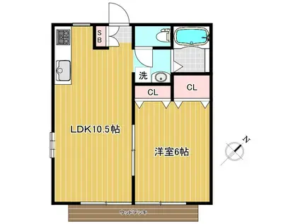 ウイスタリアA(1LDK/1階)の間取り写真