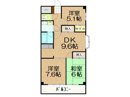 ゼルコーバ1(3DK/6階)の間取り写真