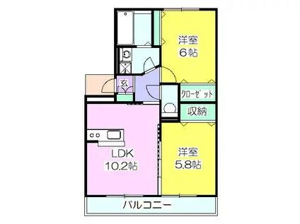 ウインザー大槻 B棟(2LDK/1階)の間取り写真
