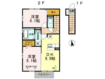 セジュール笹谷II(2DK/2階)の間取り写真