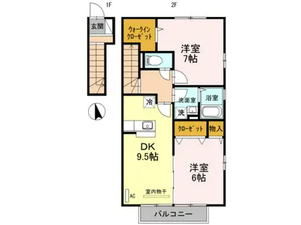 ＪＲ可部線 安芸長束駅 徒歩20分 2階建 築20年(2DK/2階)の間取り写真