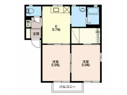 新賀ハイツ B(2K/1階)の間取り写真