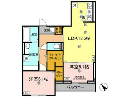 ビルゴ中吉野(2LDK/1階)の間取り写真