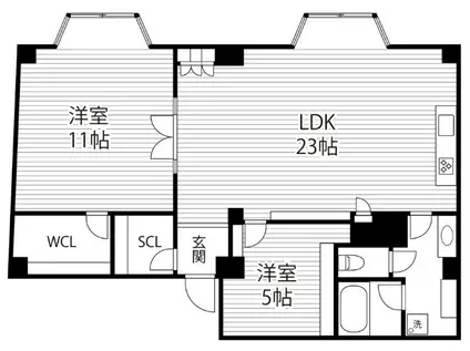 カサ・フェニックス北野(2LDK/5階)の間取り写真