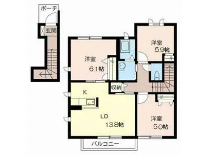 アヴェンヌ太田(3LDK/2階)の間取り写真
