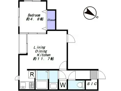 WJ HAUS(1LDK/2階)の間取り写真