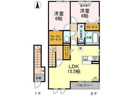 ＪＲ宇野線 大元駅 徒歩15分 2階建 築15年(2LDK/2階)の間取り写真