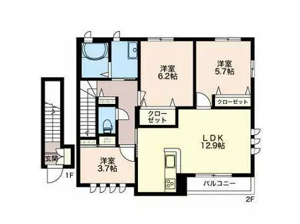 パラシオン I(2SLDK/2階)の間取り写真