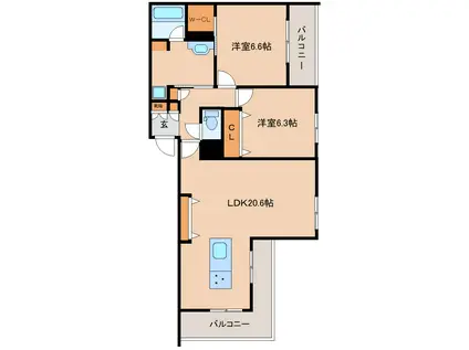 シャーメゾン オークルート奈良(2LDK/3階)の間取り写真